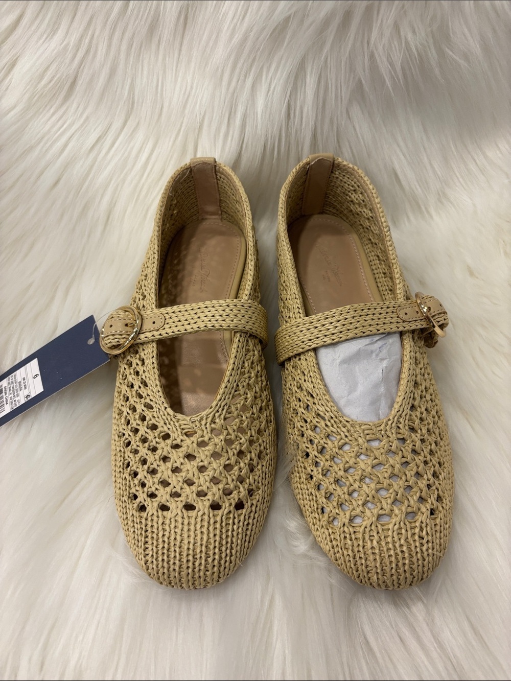 NWT Women's Sia Knit Woven Mary Jane Flats Universal Thread Beige khaki tan 6 - Picture 5 of 6